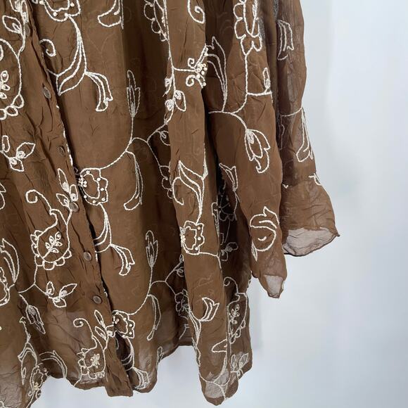 MAGGIE BARNES Button Down Shirt 3X Blouse Embroidered Beaded Plus Curvy Vintage - Picture 6 of 13